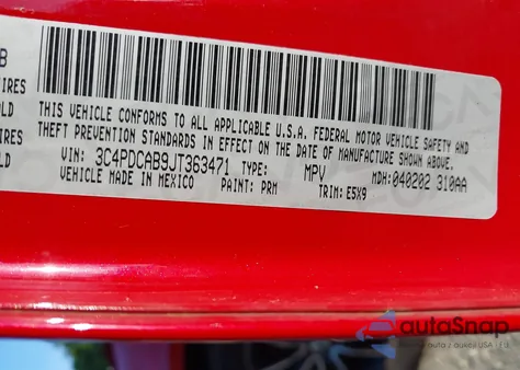 2018 Dodge Journey Se from USA, damaged, VIN 3C4PDCAB9JT363471